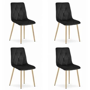 Set 4 scaune bucatarie/living, Artool, Libra, catifea neagra, picioare metal natur, 45x54x86.5 cm