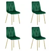 Set 4 scaune bucatarie/living, Artool, Libra, catifea verde, picioare metal auriu, 45x54x86.5 cm