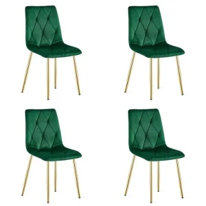 Set 4 scaune bucatarie/living, Artool, Libra, catifea verde, picioare metal auriu, 45x54x86.5 cm