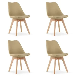 Set 4 scaune bucatarie/living, Artool, Mark, PP bej, picioare lemn natur, 49x52x82 cm