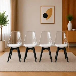 Set 4 scaune bucatarie/living, Artool, Mark, PP transparent, picioare negre, 49x43x82 cm