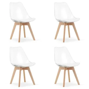 Set 4 scaune bucatarie/living, Artool, Mark, PP transparent, picioare lemn natur, 49x42x82.5 cm