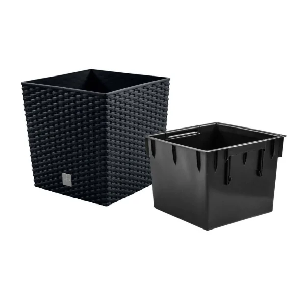 Ghiveci de flori, Prosperplast, Rato Low, patrat, 32 L, imitatie ratan, antracit, 32x32x32.5 cm