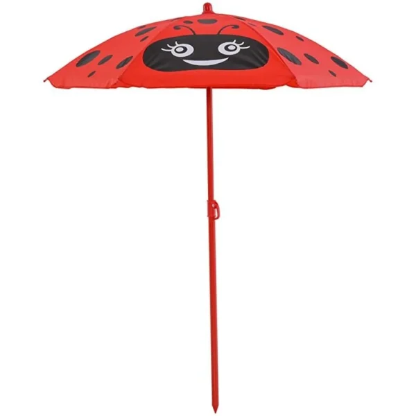 Set mobilier gradina/terasa pentru copii, pliabil, rosu, model buburuza, 1 masa cu umbrela, 2 scaune, Melisenda