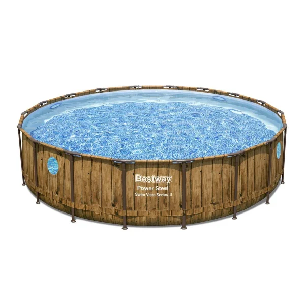 Piscina structura metalica, rotunda, cu filtru, pompa, scara, dozator, prelata acoperire, model lemn, maro, 549x122 cm, Bestway Power Steel