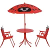 Set mobilier gradina/terasa pentru copii, pliabil, rosu, model buburuza, 1 masa cu umbrela, 2 scaune, Melisenda