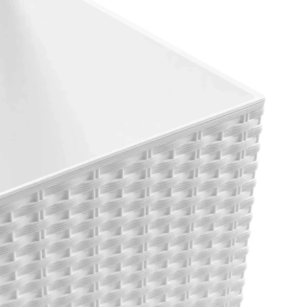 Ghiveci de flori, Prosperplast, Rato Low, patrat, imitatie ratan, alb, 22.3x22.3x22.8 cm