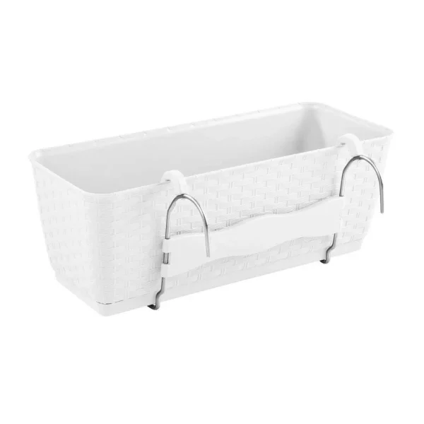 Jardiniera decorativa, Prosperplast, imitatie ratan, suport, alba, 49.2x17.2x17.4 cm, Old