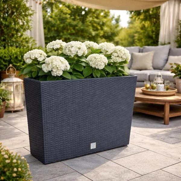 Jardiniera decorativa, imitatie ratan, antracit, 58x18x49.8 cm, Rato Case Old