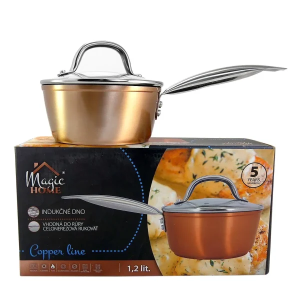 Oala cu capac sticla YENA, maner INOX, 1.2 L, 16 cm, antiaderenta, Copper Line, MAGIC HOME