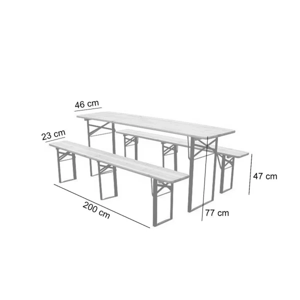 Set mobilier gradina/terasa, pliabil, 1 masa, 2 banci, 200 cm, Dortmund