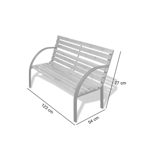 Banca de gradina din lemn impregnat si lacuit sub presiune, structura metalica tratata cu pulbere anticoroziva, 125x55x75 cm, Everild