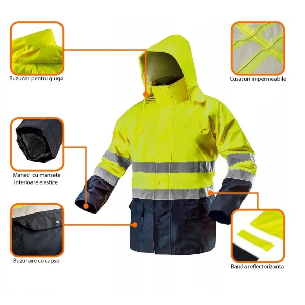 Geaca de lucru, poliester, impermeabila, galben, model Visibility, marimea S/48, NEO