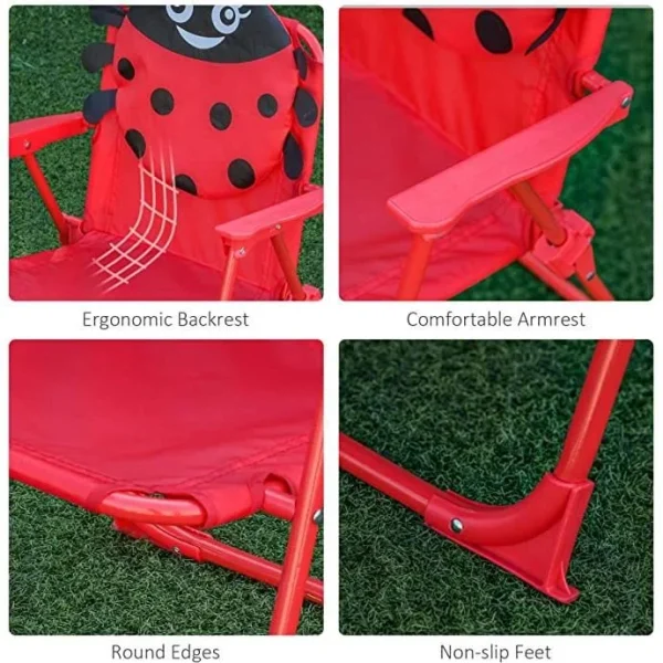 Set mobilier gradina/terasa pentru copii, pliabil, rosu, model buburuza, 1 masa cu umbrela, 2 scaune, Melisenda