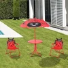 Set mobilier gradina/terasa pentru copii, pliabil, rosu, model buburuza, 1 masa cu umbrela, 2 scaune, Melisenda