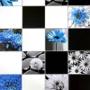 Panou decorativ, PVC, model floral, alb, negru si albastru, 96x48.5 cm