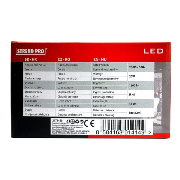 Proiector lucru, LED, cu senzor, 20 W, 1600 lm, IP44, Strend Pro