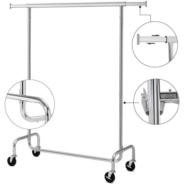 Suport mobil cu roti pentru haine, Songmics, reglabil, metal, argintiu, max 130 kg, 110x55x160 cm