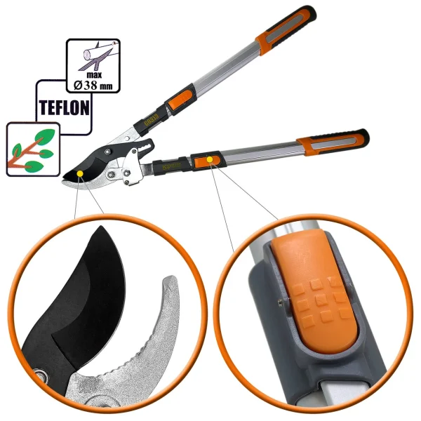 Foarfeca crengi, tip bypass, teflon, otel japonez SK5, maner telescopic 70-88 cm, Richmann Exclusive