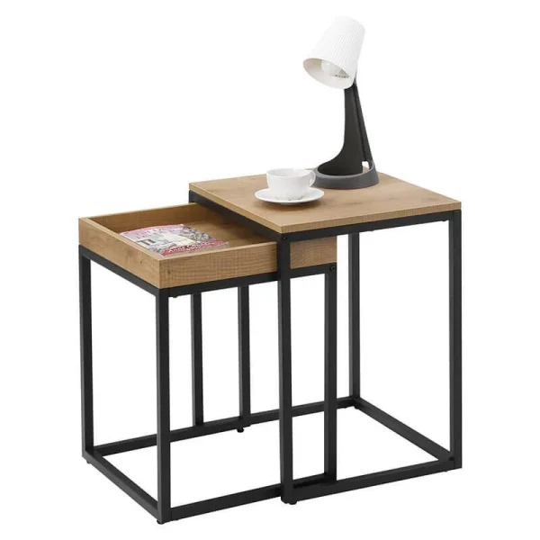 Masa de cafea, Vasagle, pal si metal, natur, set 2 piese