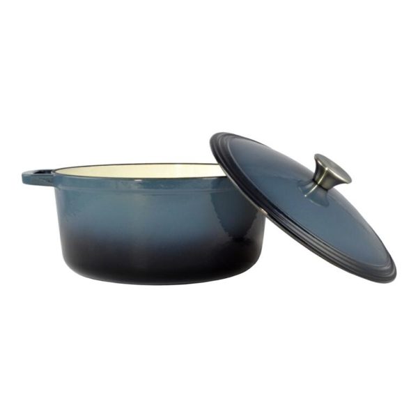 Oala de fonta emailata cu capac, maner din inox, albastra, 5.2 L, Perfect Home