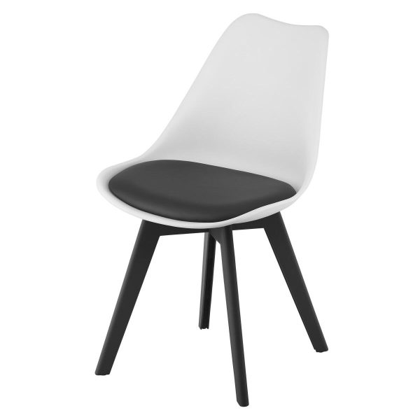 Set 4 scaune bucatarie/living, Artool, Mark, PP alb, picioare negre, perna piele ecologica neagra, 49x43x82 cm
