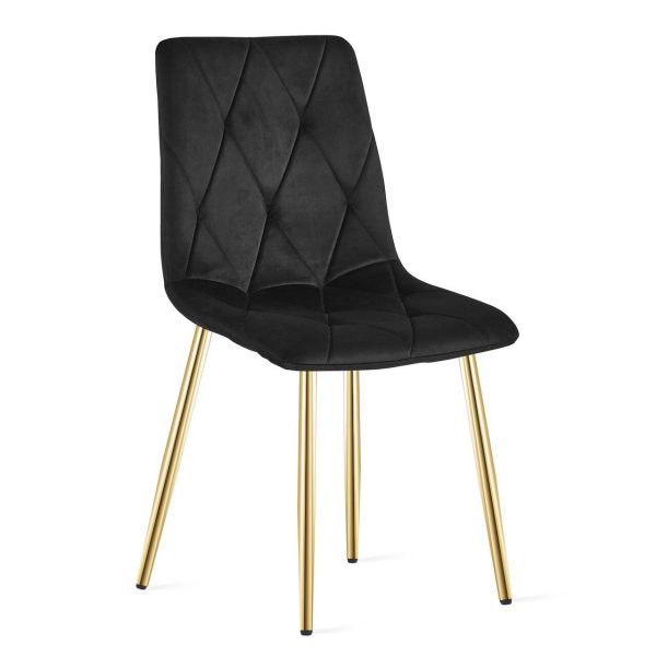 Set 4 scaune bucatarie/living, Artool, Libra, catifea neagra, picioare metal auriu, 45x54x86.5 cm