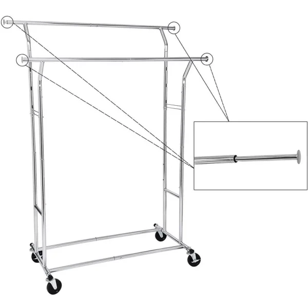 Suport mobil cu roti pentru haine, Songmics, reglabil, metal, argintiu, max 110 kg, 129x55x148 cm