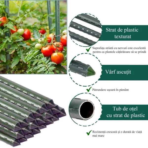 Suport/arac pentru plante, rosii, metal + PVC, verde, 2x120 cm, Artool