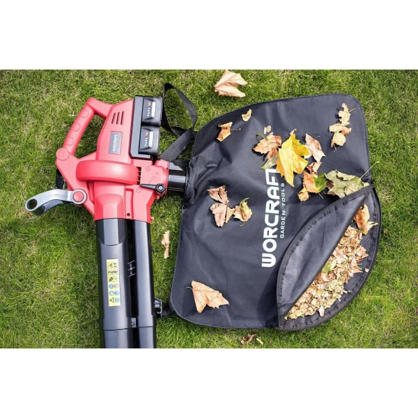 Aspirator/suflanta frunze, cu 2 acumulatori 4 Ah, incarcator 2 x20V Li-ion, sac colector, Worcraft