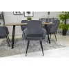 Scaun stil fotoliu bucatarie/living, Artool, Lugo, catifea gri, picioare metal negru, 57.5x56.5x86.5 cm