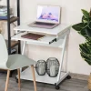 Birou calculator, pe roti, metal, pal, cu raft tastatura, alb, max 30 kg, 60x48x73 cm