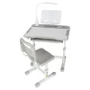 Set birou reglabil pentru copii cu scaun ergonomic, lampa LED USB, blat inclinabil, suport carti si organizator, 70 x 51 cm, culoare gri/alb, pentru scolari si