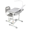 Set birou reglabil pentru copii cu scaun ergonomic, lampa LED USB, blat inclinabil, suport carti si organizator, 70 x 51 cm, culoare gri/alb, pentru scolari si