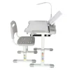 Set birou reglabil pentru copii cu scaun ergonomic, lampa LED USB, blat inclinabil, suport carti si organizator, 70 x 51 cm, culoare gri/alb, pentru scolari si