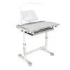 Set birou reglabil pentru copii cu scaun ergonomic, lampa LED USB, blat inclinabil, suport carti si organizator, 70 x 51 cm, culoare gri/alb, pentru scolari si