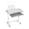 Set birou reglabil pentru copii cu scaun ergonomic, lampa LED USB, blat inclinabil, suport carti si organizator, 70 x 51 cm, culoare gri/alb, pentru scolari si