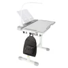 Set birou reglabil pentru copii cu scaun ergonomic, lampa LED USB, blat inclinabil, suport carti si organizator, 70 x 51 cm, culoare gri/alb, pentru scolari si