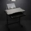Set birou reglabil pentru copii cu scaun ergonomic, lampa LED USB, blat inclinabil, suport carti si organizator, 70 x 51 cm, culoare gri/alb, pentru scolari si
