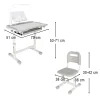 Set birou reglabil pentru copii cu scaun ergonomic, lampa LED USB, blat inclinabil, suport carti si organizator, 70 x 51 cm, culoare gri/alb, pentru scolari si