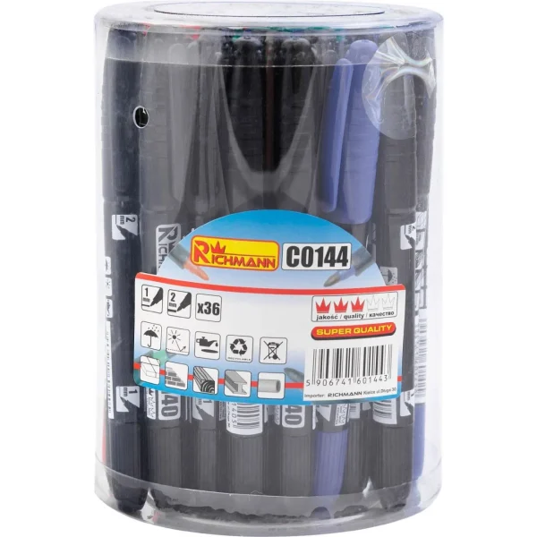 Set 36 buc marker permanent subtire, 2 capete, 4 culori, RICHMANN