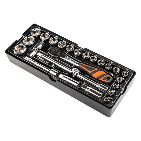 Set capete tubulare scurte cu cheie, sertar TIP A (385x150 mm) pentru dulap mobil, 1/2", 8-32 mm, 25 elemente, RICHMANN EXCLUSIVE