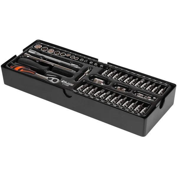 Set capete diverse cu cheie, sertar TIP A (385x150 mm) pentru dulap mobil, 1/4", 4-14 mm, 44 elemente, RICHMANN EXCLUSIVE