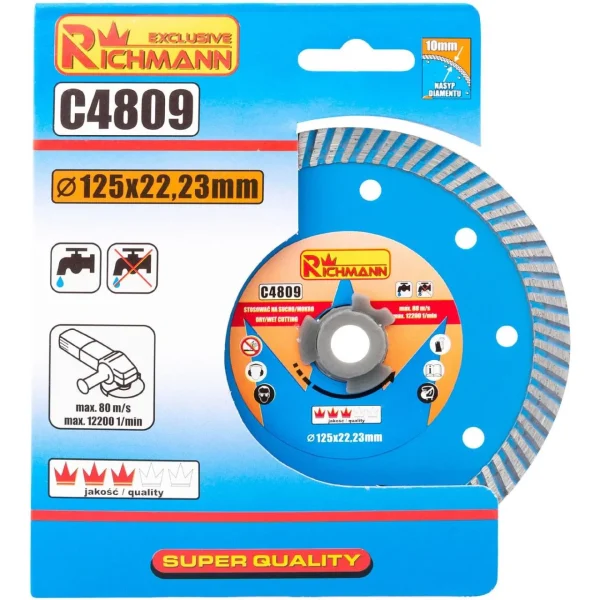 Disc diamantat turbo, beton, taiere umeda si uscata, 125 mm/22.23 mm, Richmann