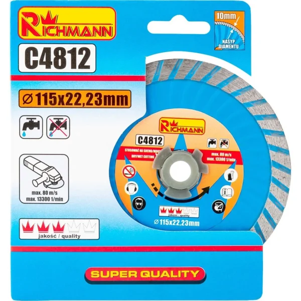 Disc diamantat super turbo, beton, taiere rapida umeda si uscata, 115 mm/22.23 mm, Richmann