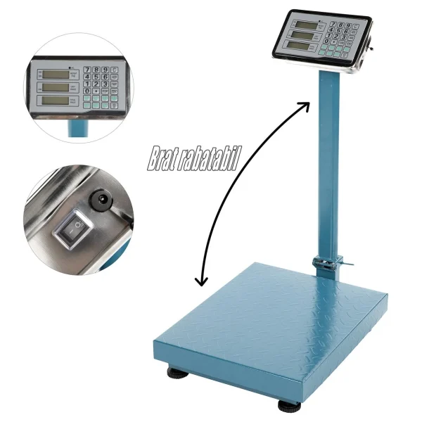Cantar electronic pentru magazin/depozit, Micul Fermier, cu platforma 40x50 cm, inox, max 350 kg, afisaj LCD, 220 V, brat rabatabil