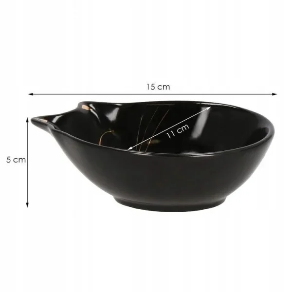Castron, bol, pentru caine, pisica, ceramica, negru, model pisica, 15x11x5 cm
