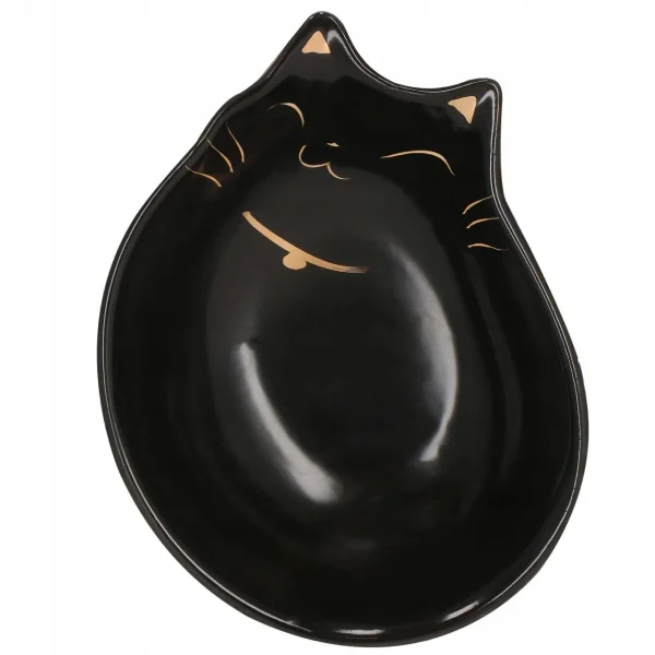 Castron, bol, pentru caine, pisica, ceramica, negru, model pisica, 15x11x5 cm