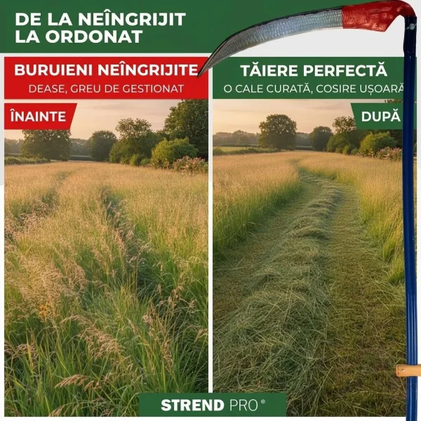 Coasa manuala forjata, 700 mm – lama batuta pentru cosit fan, iarba si buruieni, otel durabil, Strend Pro