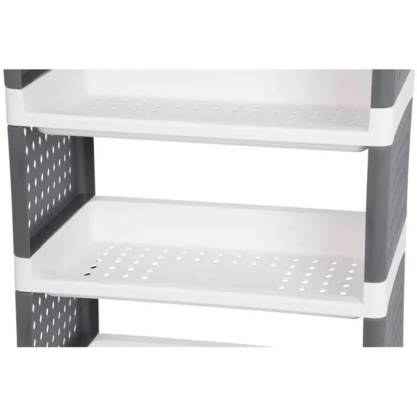 Comoda/raft plastic, MagicHome, pe roti, 4 polite, gri si alb, max 25 kg, 49x29x75.5 cm